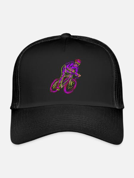 Neon Road Bike Rider Neon Art Bicycle Cycling - Trucker Cap - black/black - Front