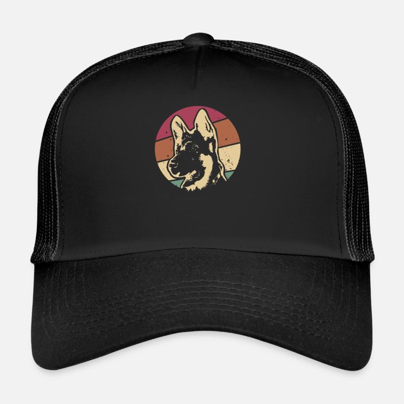 Deutscher Schäferhund Hund Vintage Retro Geschenk - Trucker Cap - Schwarz/Schwarz