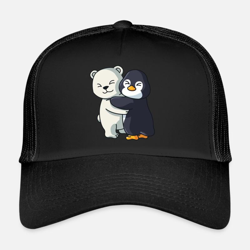 Polar bear and Penguin cute Hug Cuddle Animals - Trucker Cap - black/black