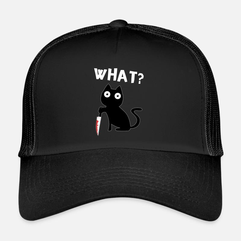 Black Murderous Cat What? Meme Cat with Knife Trucker Cap