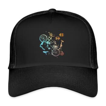 Fahrrad Einzelteile Motiv Fahrrad Motiv - Trucker Cap - Schwarz/Schwarz - Vorne