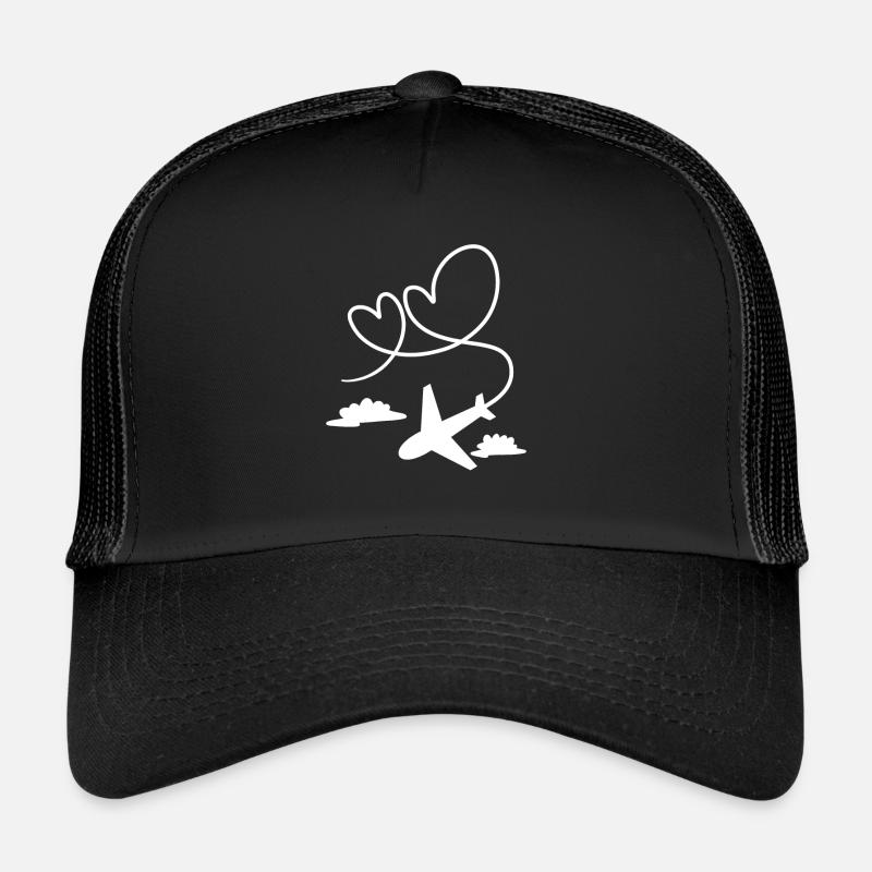 Flugzeug Flieger mit Herz - Trucker Cap - Schwarz/Schwarz