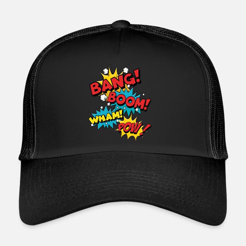 Bang Boom Pow Wham - Comic Sprechblasen - Trucker Cap - Schwarz/Schwarz