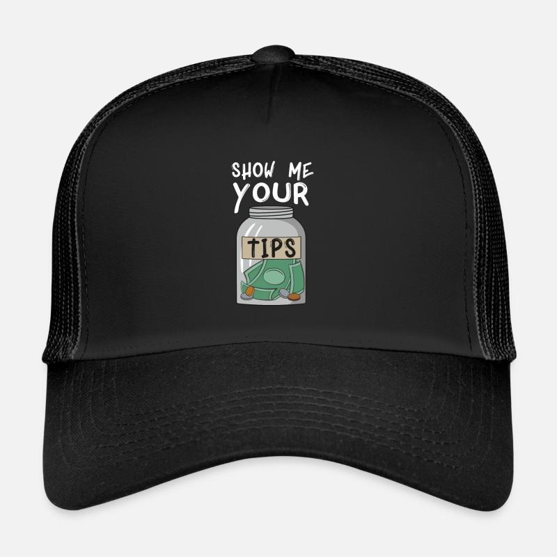Show me your tips design for a waitress Trucker Cap