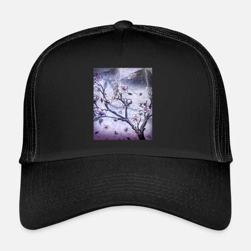 Japanese Art Cherry Blossom Tree Rain and Thunder Trucker Cap
