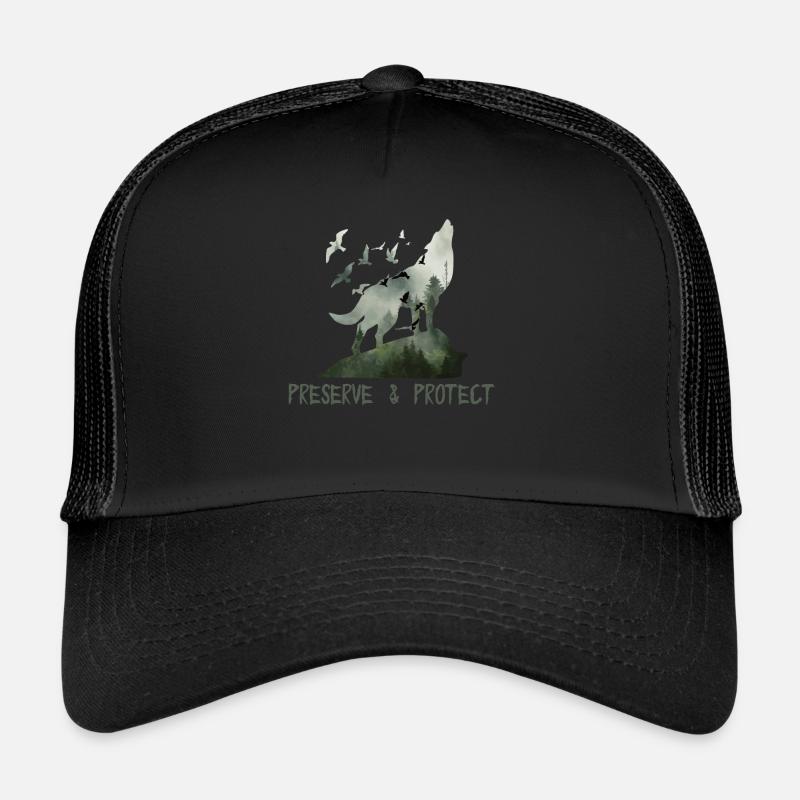 Preserve & Protect Protection de l’environnement Protection du climat Wolf Casquette trucker 