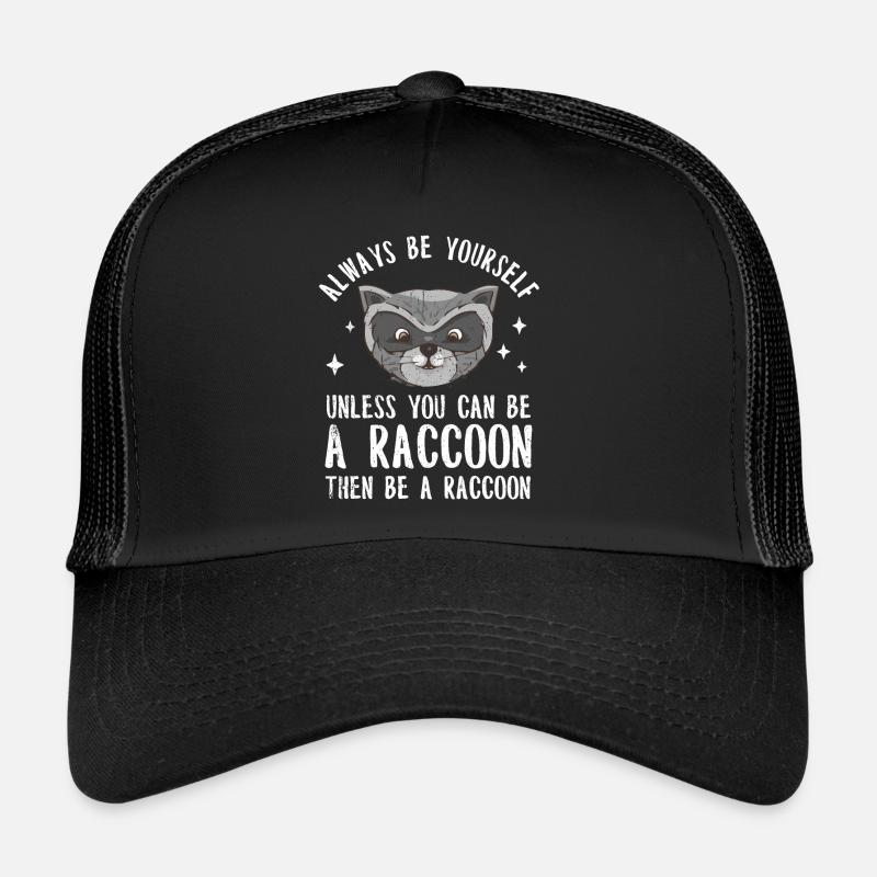 Waschbär Racoon Frettchen Marder Tier Geschenk - Trucker Cap - Schwarz/Schwarz