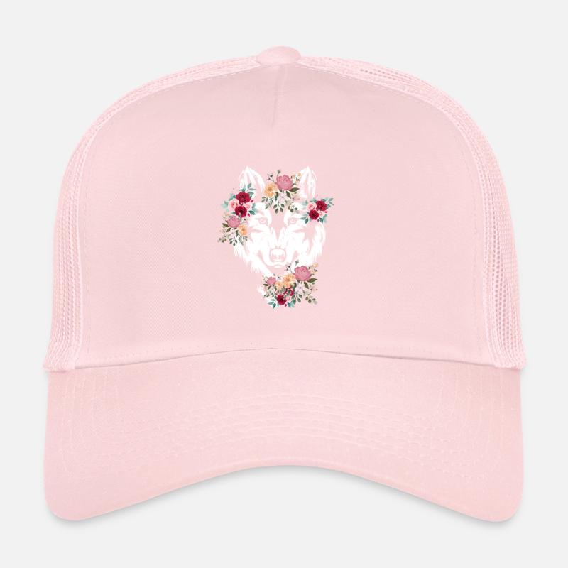 Wolf Wolfskopf Fleurs Déco Casquette trucker 