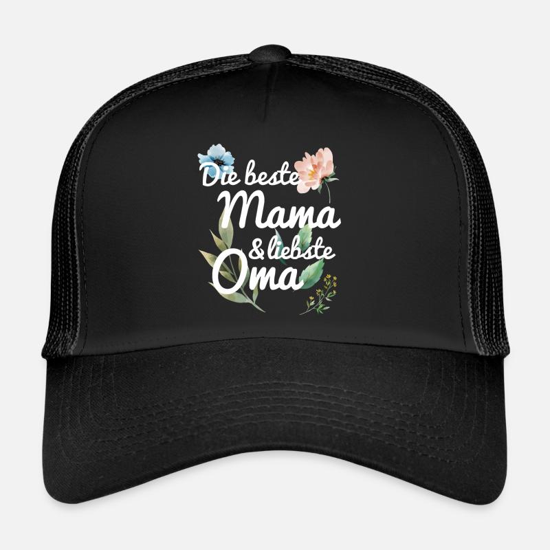 DIe beste Mama und liebste Oma Spruch floral Blume - Trucker Cap - Schwarz/Schwarz