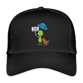 UFO Alien Just Here For The Chickens Chicken - Trucker Cap - Schwarz/Schwarz - Vorne