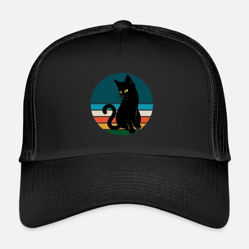 Black Cat Sitting Retro Sunset - Trucker Cap - black/black