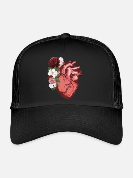 Anatomical Heart Flowers Love Women Men - Trucker Cap - black/black - Front