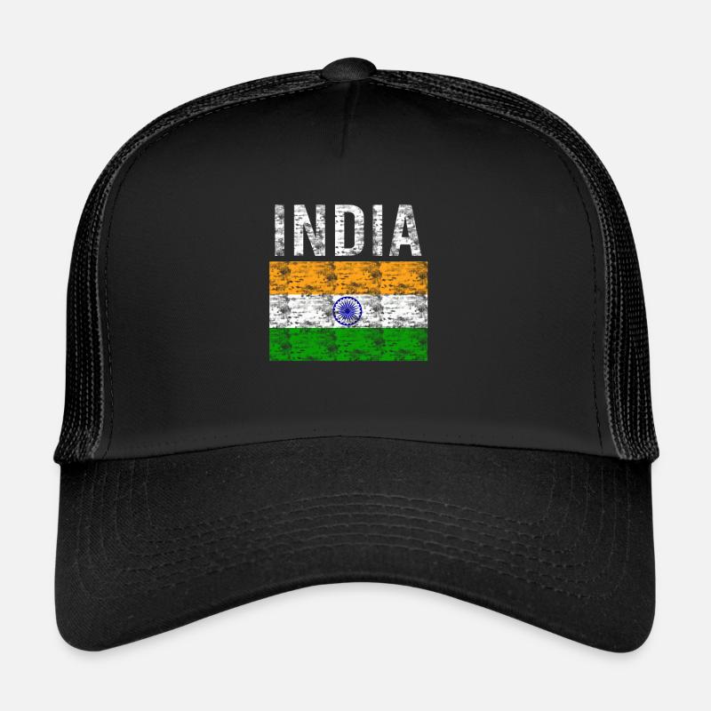 Indien Flagge Vintage - Trucker Cap - Schwarz/Schwarz