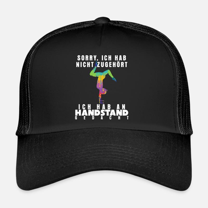 Handstand Turnen - Turnerin Spruch - Trucker Cap - Schwarz/Schwarz