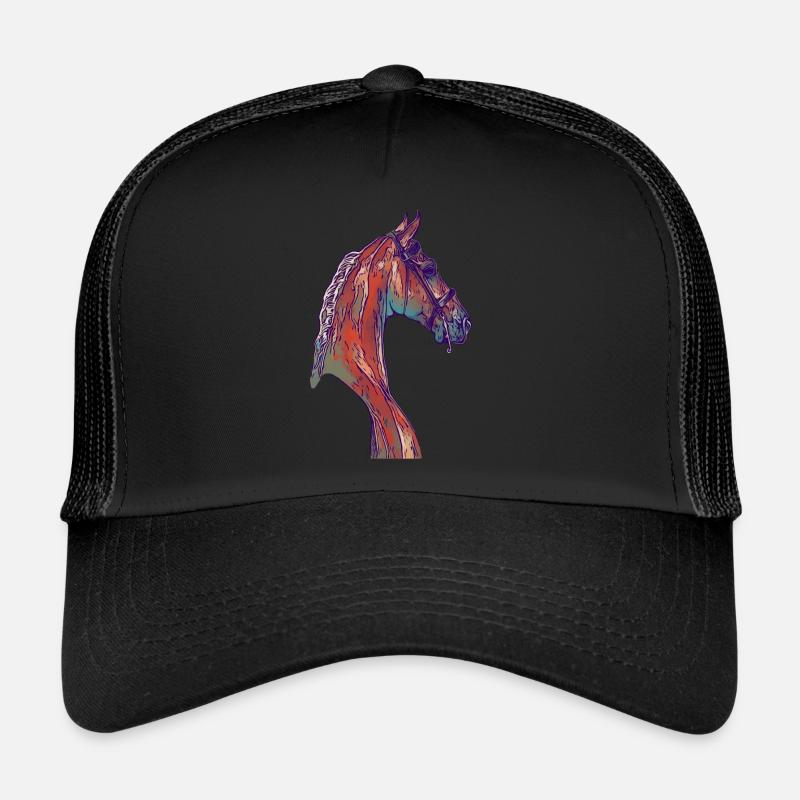 Mädchen Pferd Pferdemotiv Tiermotiv Tiergesicht - Trucker Cap - Schwarz/Schwarz