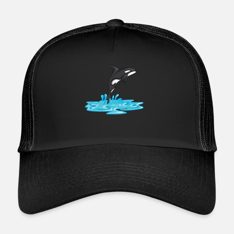 Aus Wasser Springender Orca Killer Wal Motive - Trucker Cap - Schwarz/Schwarz