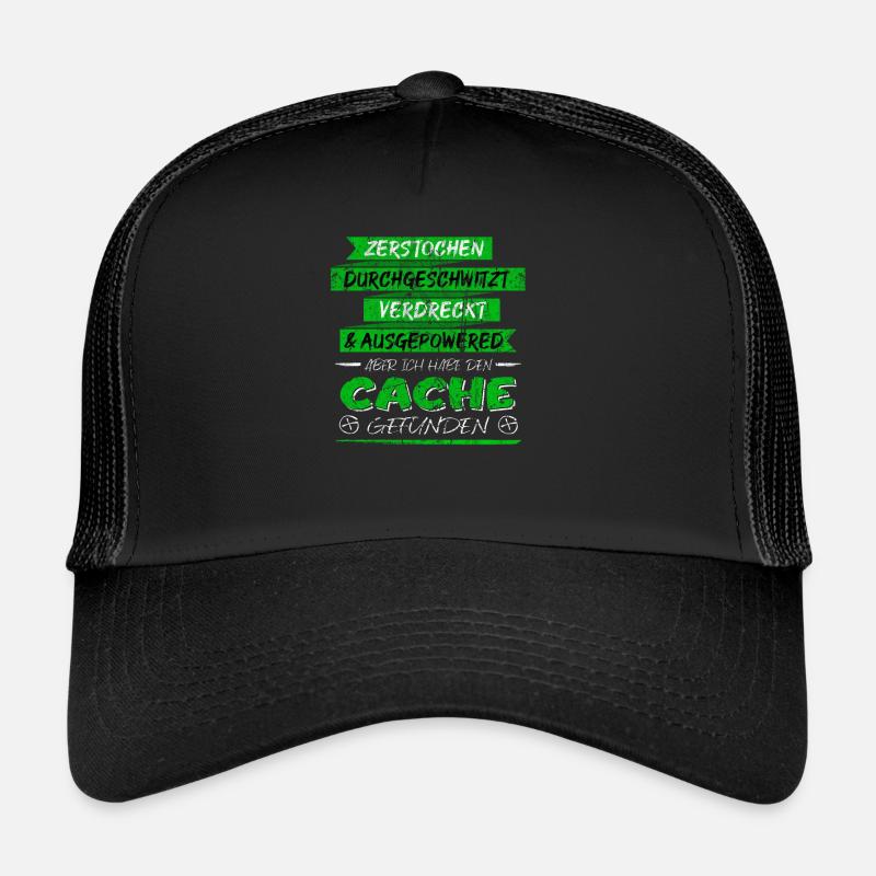 Lustiger Spruch Cache gefunden Geocaching - Trucker Cap - Schwarz/Schwarz