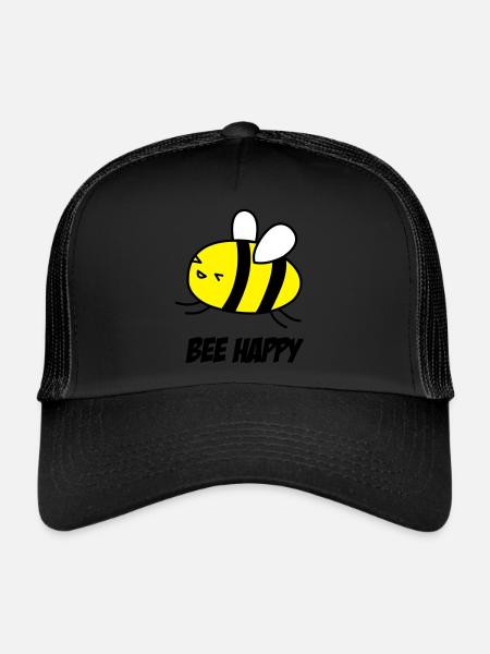 bee happy - Casquette trucker  - noir/noir - Devant