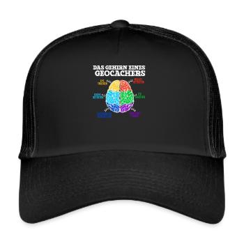 Lustiges Geocaching Design Gehirn eines Geocacher - Trucker Cap - Schwarz/Schwarz - Vorne