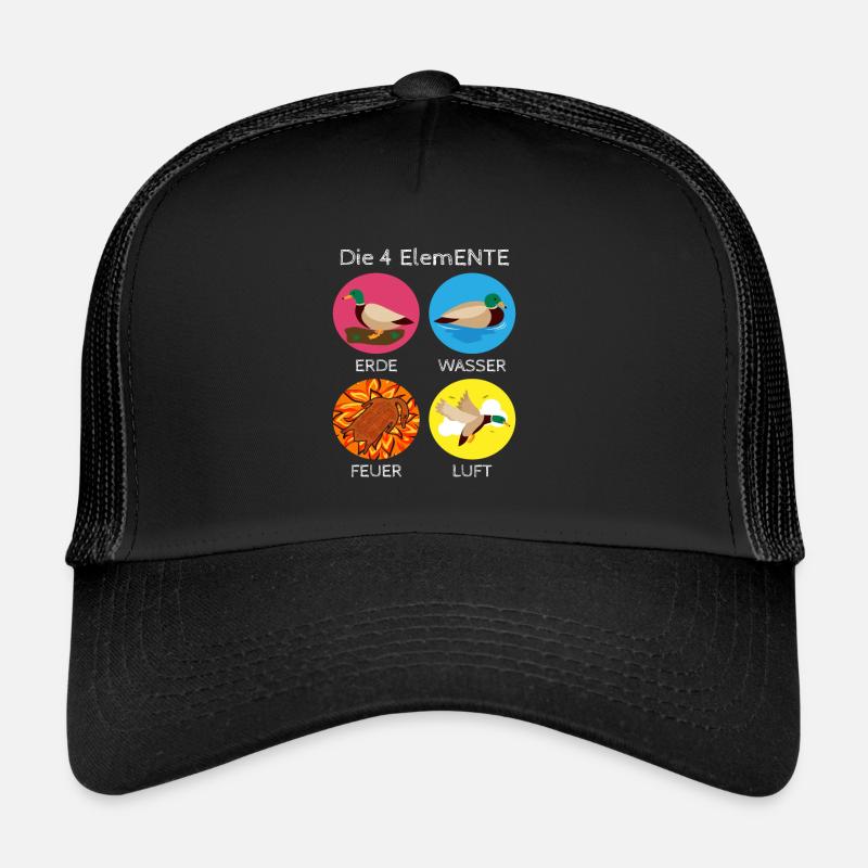 Die 4 ElemENTE Enten Ente Feuer Wasser - Trucker Cap - Schwarz/Schwarz