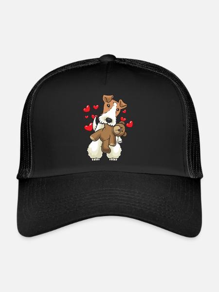 Foxterrier Wirehair Dog with Stuffed Animal - Trucker Cap - black/black - Front