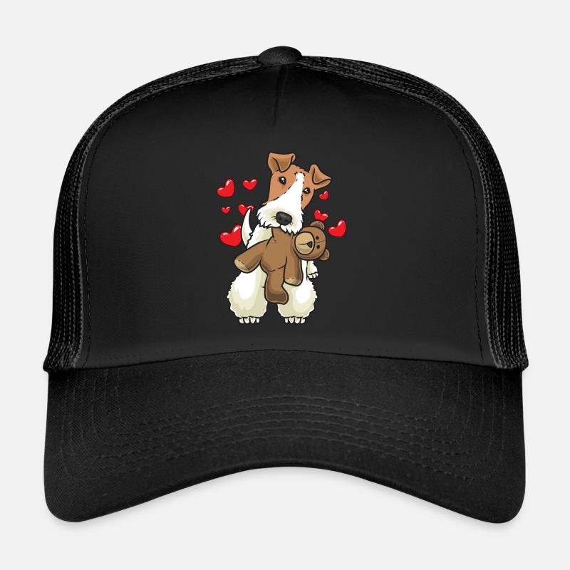 Foxterrier Drahthaar Hund mit Stofftier - Trucker Cap - Schwarz/Schwarz