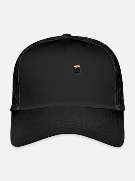 Faultier in der Brusttasche - Trucker Cap - Schwarz/Schwarz - Vorne