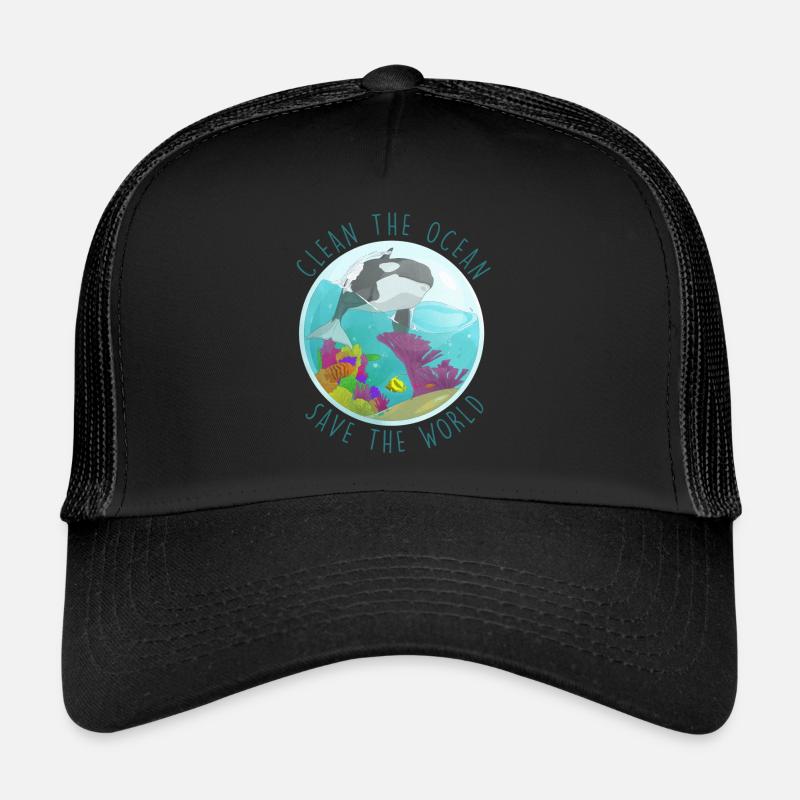 safe the ocean erde animal turtle nachhaltig - Trucker Cap - Schwarz/Schwarz
