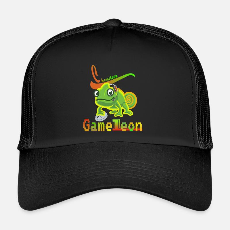 Game Leon . Chamäleon mit Mouse und Headset. Trucker Cap