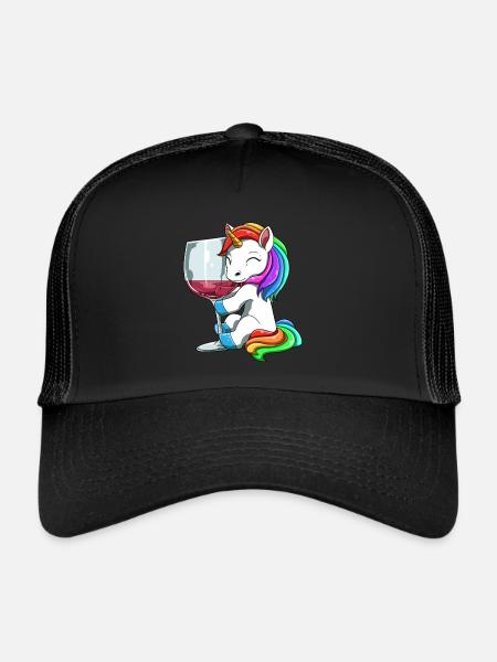 Vin drôle Boire une licorne - Casquette trucker  - noir/noir - Devant