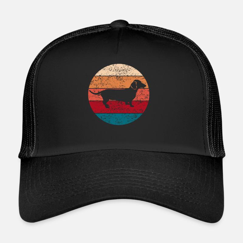 Dackelhund Dackel Hund Dackelwelpe Geschenk Retro - Trucker Cap - Schwarz/Schwarz