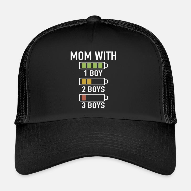 Mom with three Boys Battery Empty Mama mit 3 Söhne - Trucker Cap - Schwarz/Schwarz