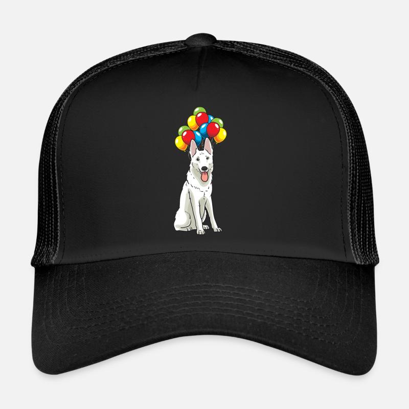 White Swiss Shepherd with balloons - Trucker Cap - black/black