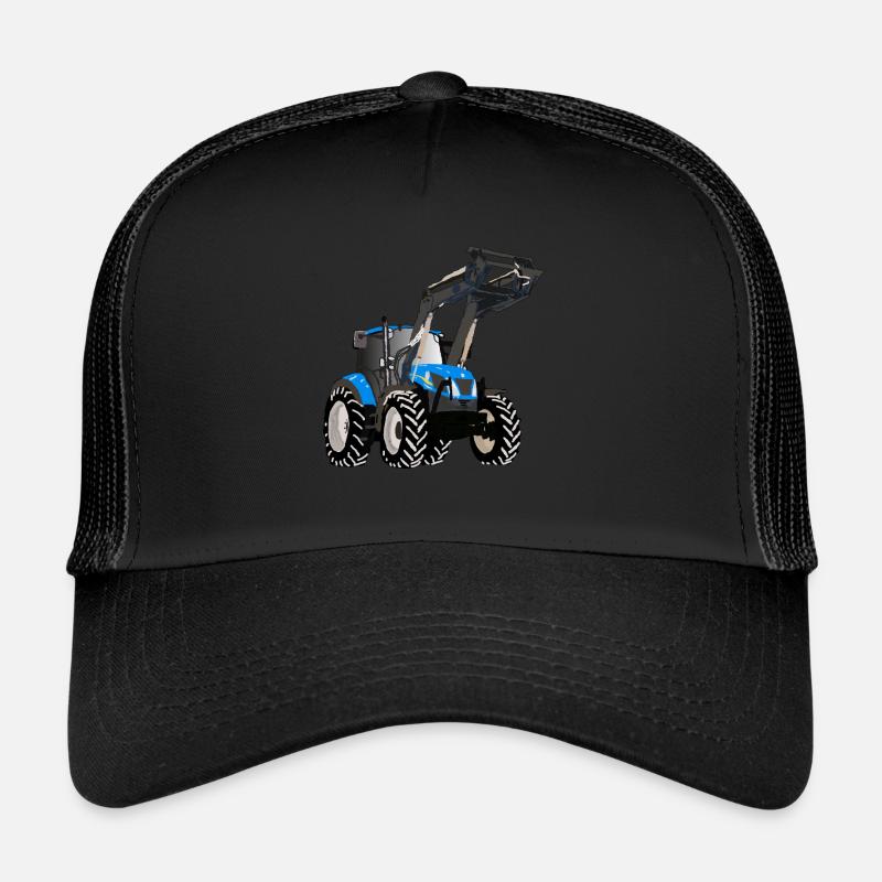 Tracteur bleu avec chargeuse frontale - Casquette trucker  - noir/noir