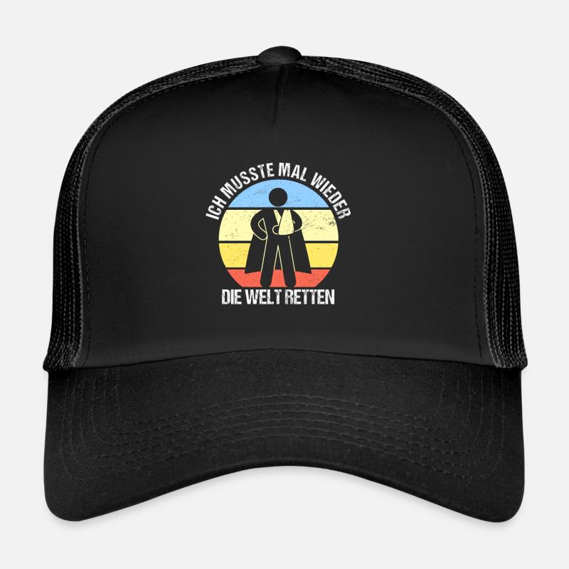 Welt Retten Superheld Armbruch Arm Gebrochen Kind Trucker Cap