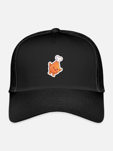Happy Hot Dog - Manger Kawaii Design - Casquette trucker  - noir/noir - Devant