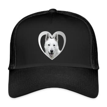 Weißer Schäferhund - Weisser Schäferhund Herz - Trucker Cap - Schwarz/Schwarz - Vorne