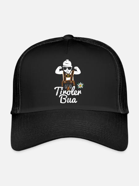 Tiroler Bua with lederhosen Lausbua from Tyrol costume - Trucker Cap - black/black - Front