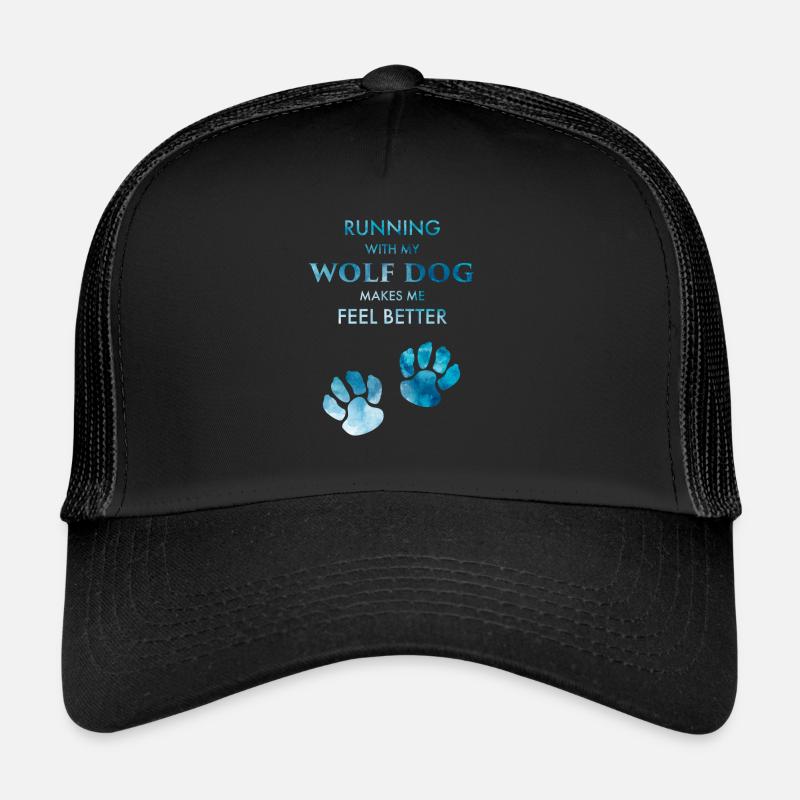 Running Wolf Dog Feel Better Wolfhund Pfoten Meme - Trucker Cap - Schwarz/Schwarz
