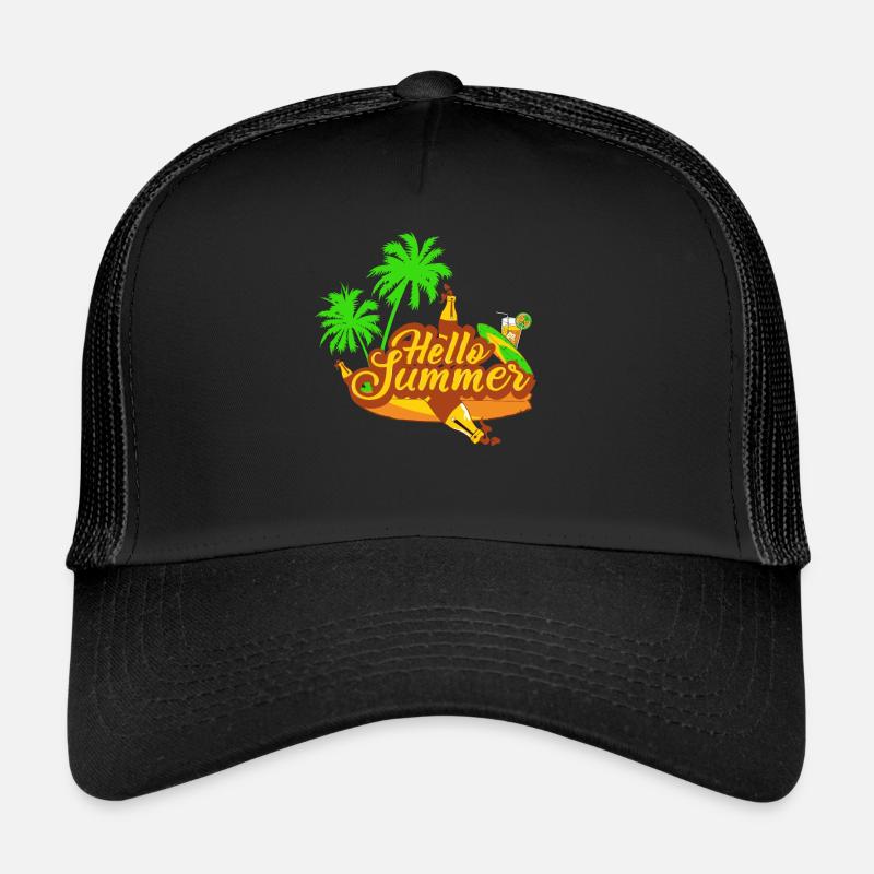 Hello Summer Vintage Retro Drinks Palm Beach Trucker Cap