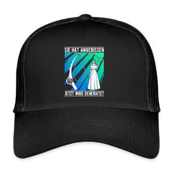 Angler Verlobung Junggesellenabschied Angeln - Trucker Cap - Schwarz/Schwarz - Vorne