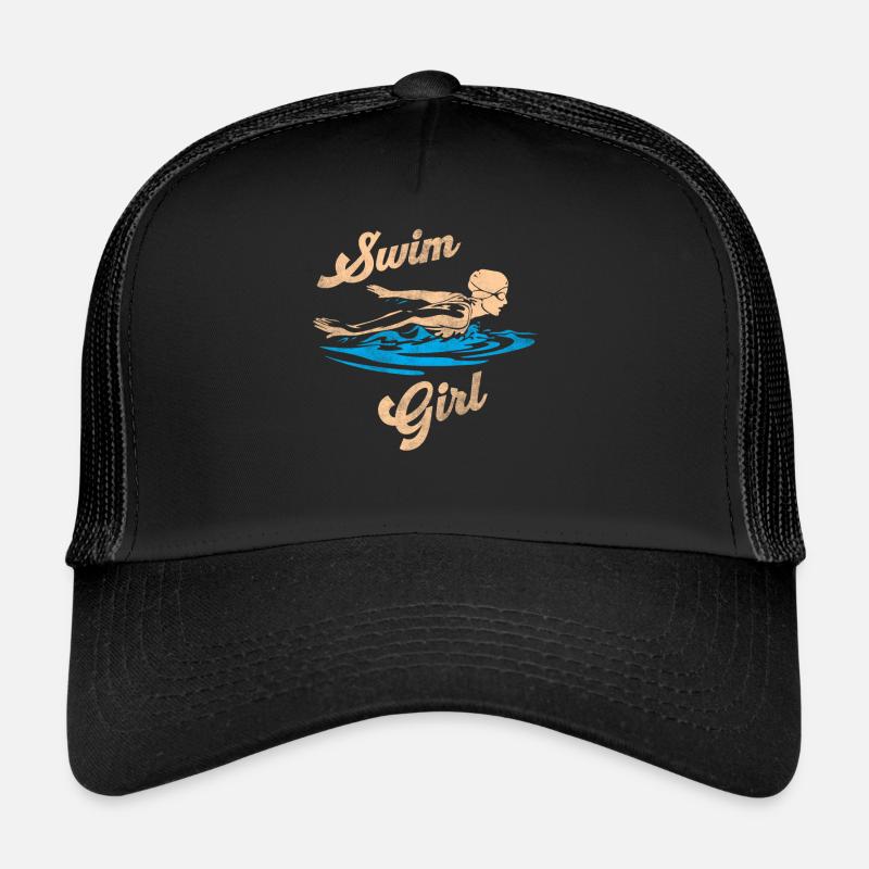 Schwimmerin Schwimmen Mädchen - Trucker Cap - Schwarz/Schwarz