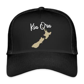 Kia Ora - Carte de la Nouvelle-Zélande - Casquette trucker  - noir/noir - Devant