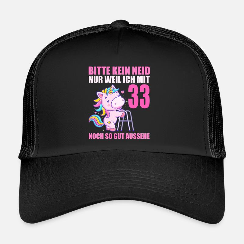 Bitte kein Neid 33 Jahre Einhorn 33. Geburtstag - Trucker Cap - Schwarz/Schwarz