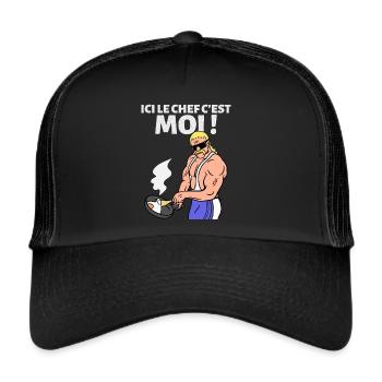 Ici le chef c'est moi ! Chef cuisinier, restaurant - Casquette trucker  - noir/noir - Devant