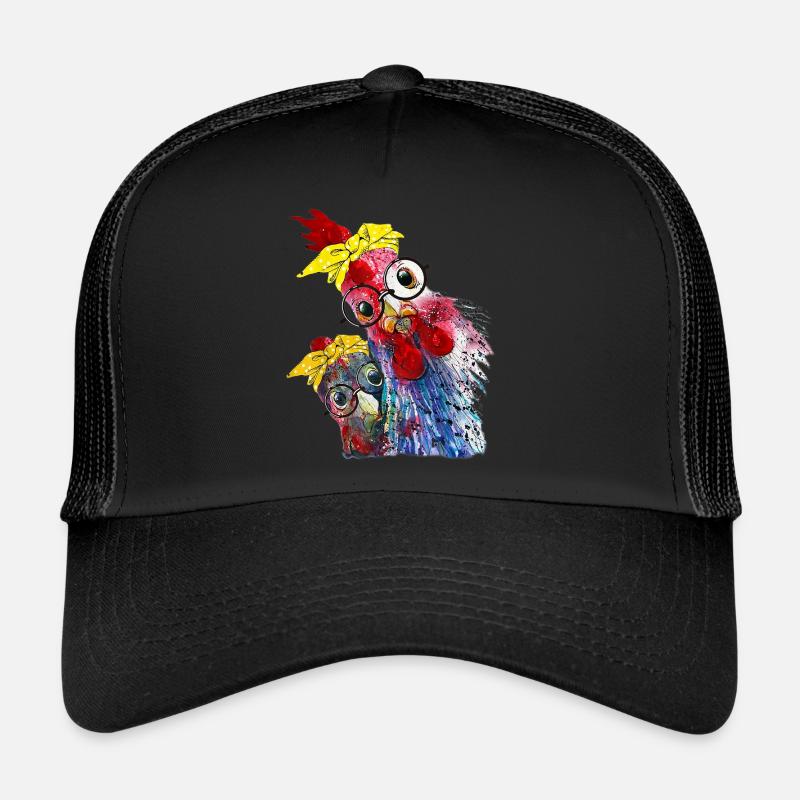 Ein witziges Huhn, Hühnchen, Hähnchen mit Brille - Trucker Cap - Schwarz/Schwarz