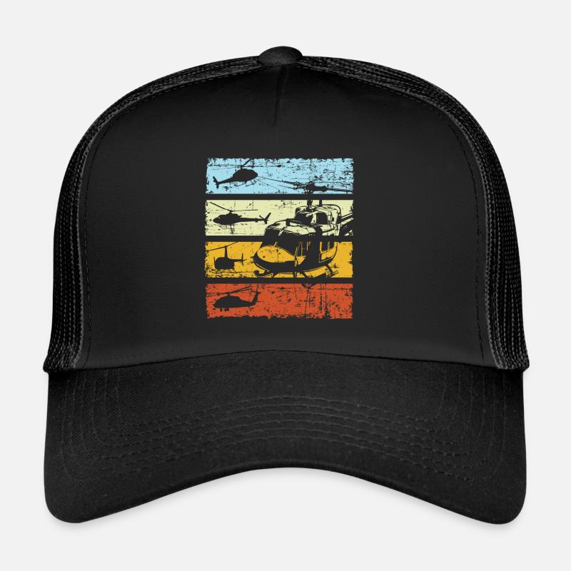 Hubschrauber Helikopter Pilot Retro Vintage - Trucker Cap - Schwarz/Schwarz