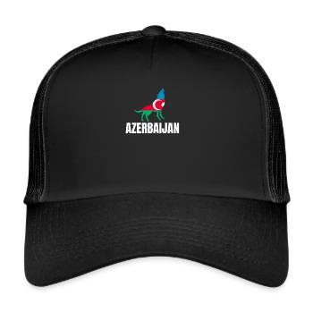 Azerbaijan Flagge mit Wolf Aserbaidschan - Trucker Cap - Schwarz/Schwarz - Vorne