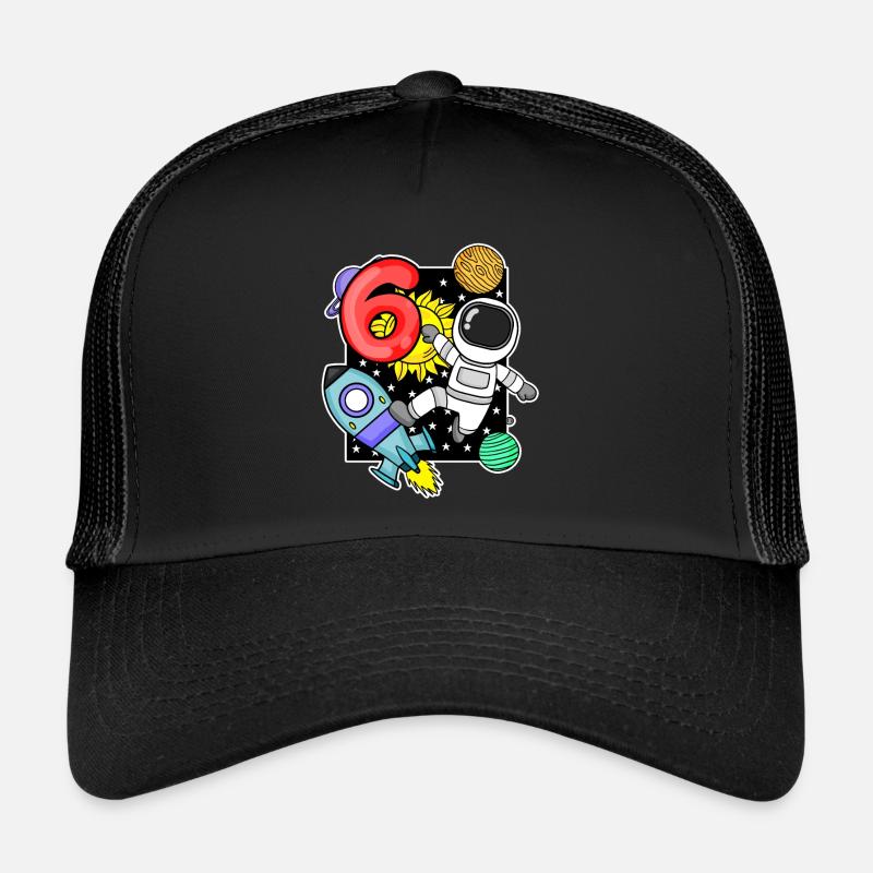 6. Geburtstag Astronaut 6 Jahre Jungen Geschenk - Trucker Cap - Schwarz/Schwarz