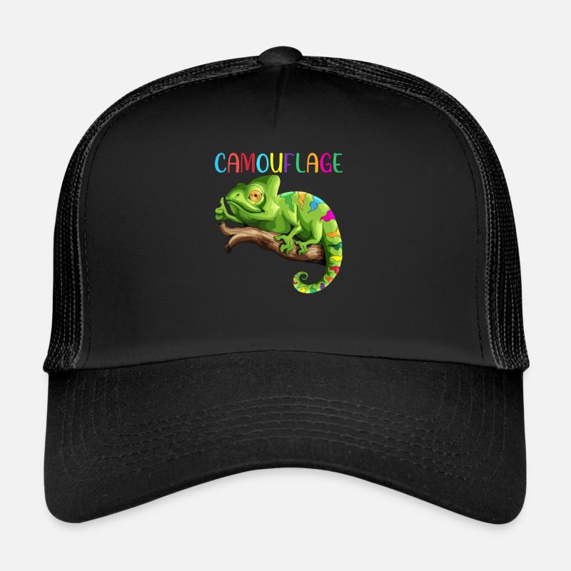 Caméléon Reptiles Iguane Chélard Camouflage Casquette trucker 